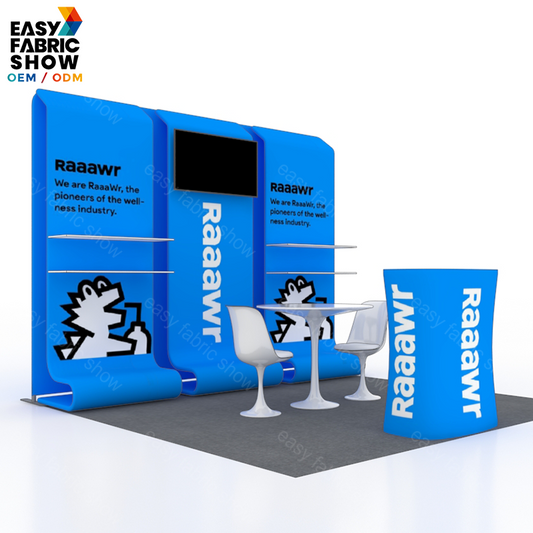 3*3m Aluminum Frame Booth with Fabric Panels, Integrated TV Mount & Shelving