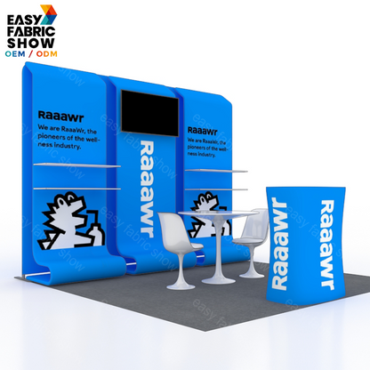 3*3m Aluminum Frame Booth with Fabric Panels, Integrated TV Mount & Shelving