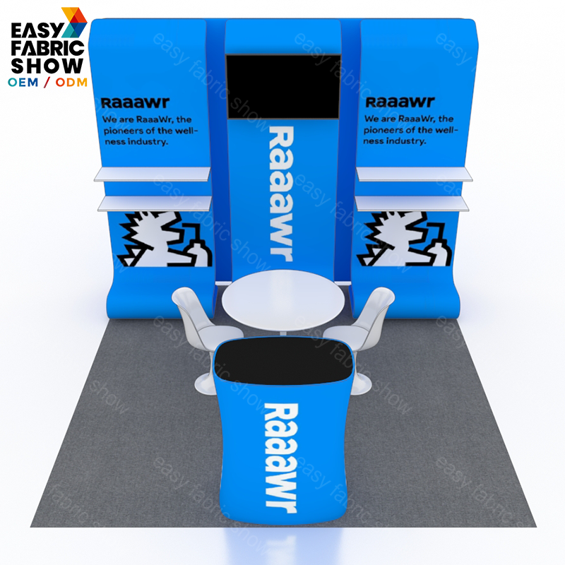 3*3m Aluminum Frame Booth with Fabric Panels, Integrated TV Mount & Shelving