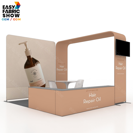 3*3m Aluminum Frame Booth with Arched TV Mount &L-Shaped Showcase