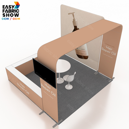 3*3m Aluminum Frame Booth with Arched TV Mount &L-Shaped Showcase