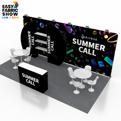 3*6m Aluminum Frame Booth With Multi-layer shelf NO.7 - Easy Fabric Display