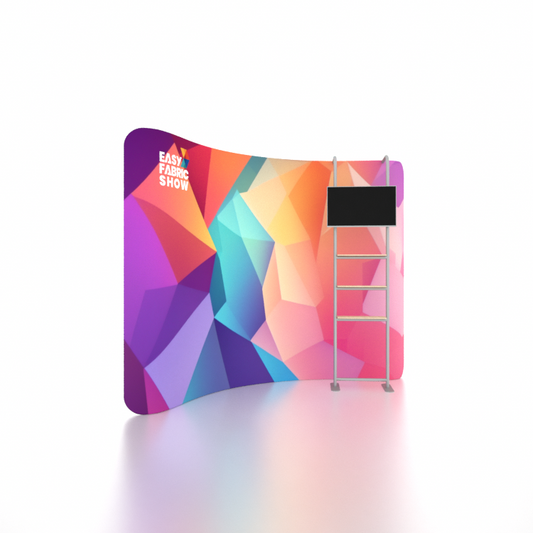 Portable Exhibit TV Display Stand At Curved Background