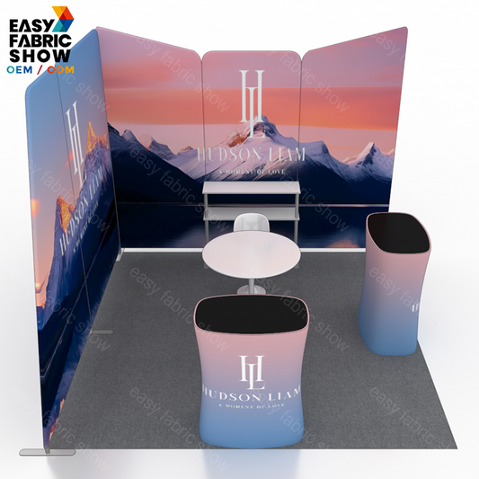 3*3m Aluminum Frame Booth with Custom Geometric Fabric Display Wall