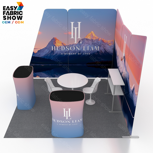 3*3m Aluminum Frame Booth with Custom Geometric Fabric Display Wall