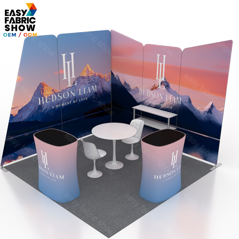 3*3m Aluminum Frame Booth with Custom Geometric Fabric Display Wall