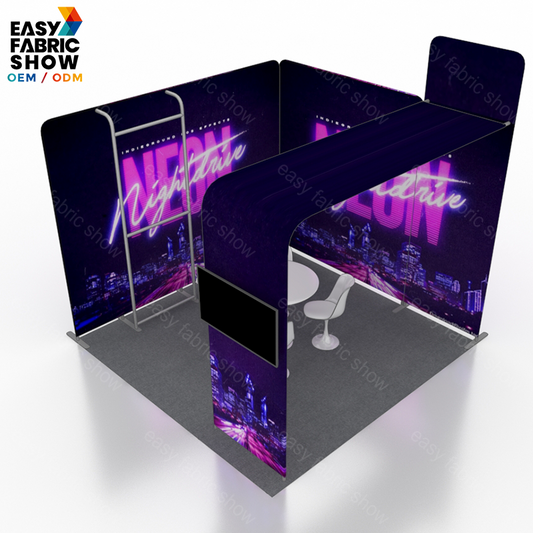 3*3m Aluminum Frame Booth with Integrated Arched TV Mount and Garment Rail